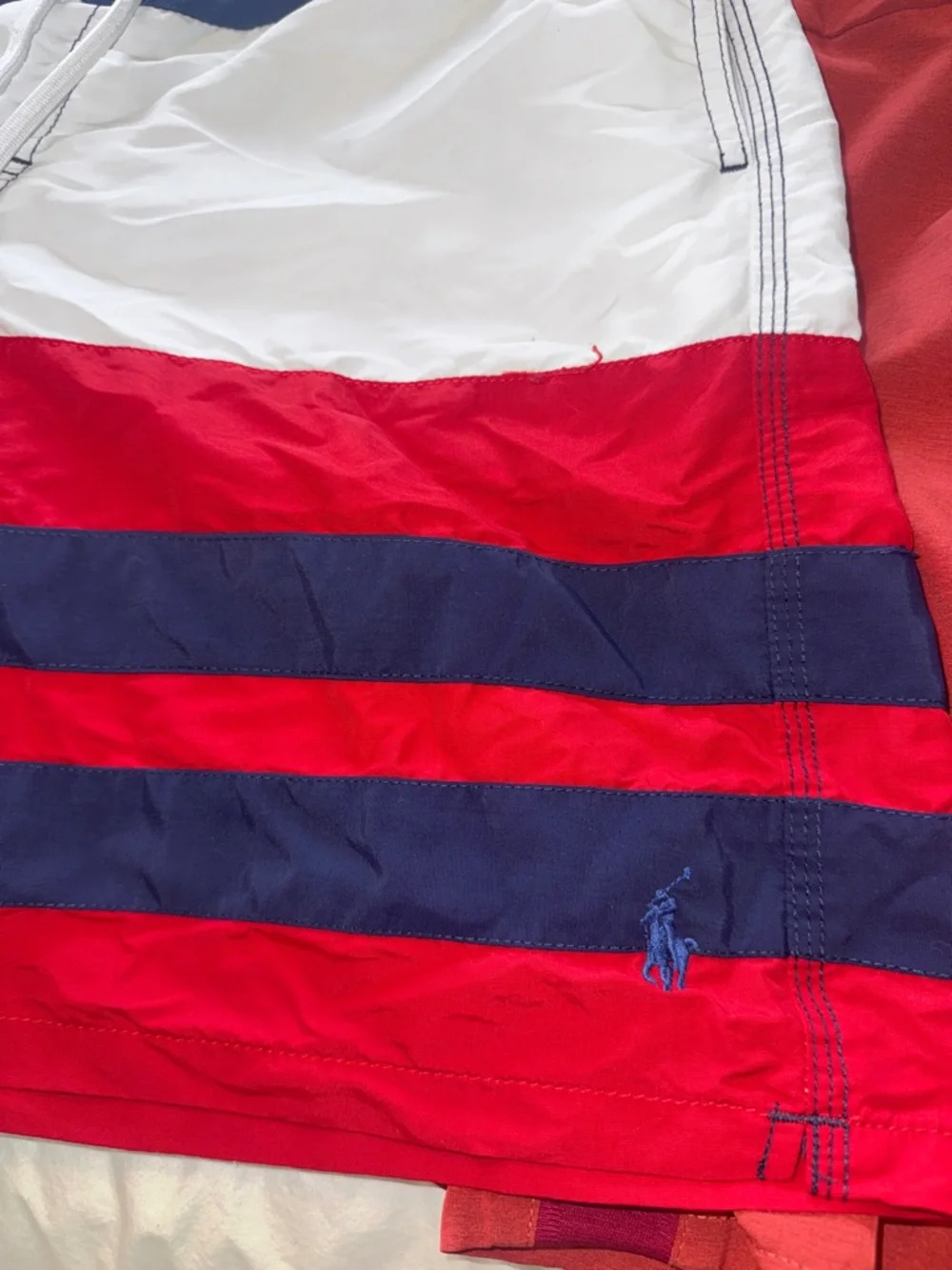 Polo by Ralph Lauren Red, White & Navy Horizontal Stripe Swim Trunks 2for$40